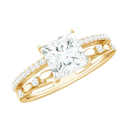 Moissanite Square Cut Engagement Ring With Certificate