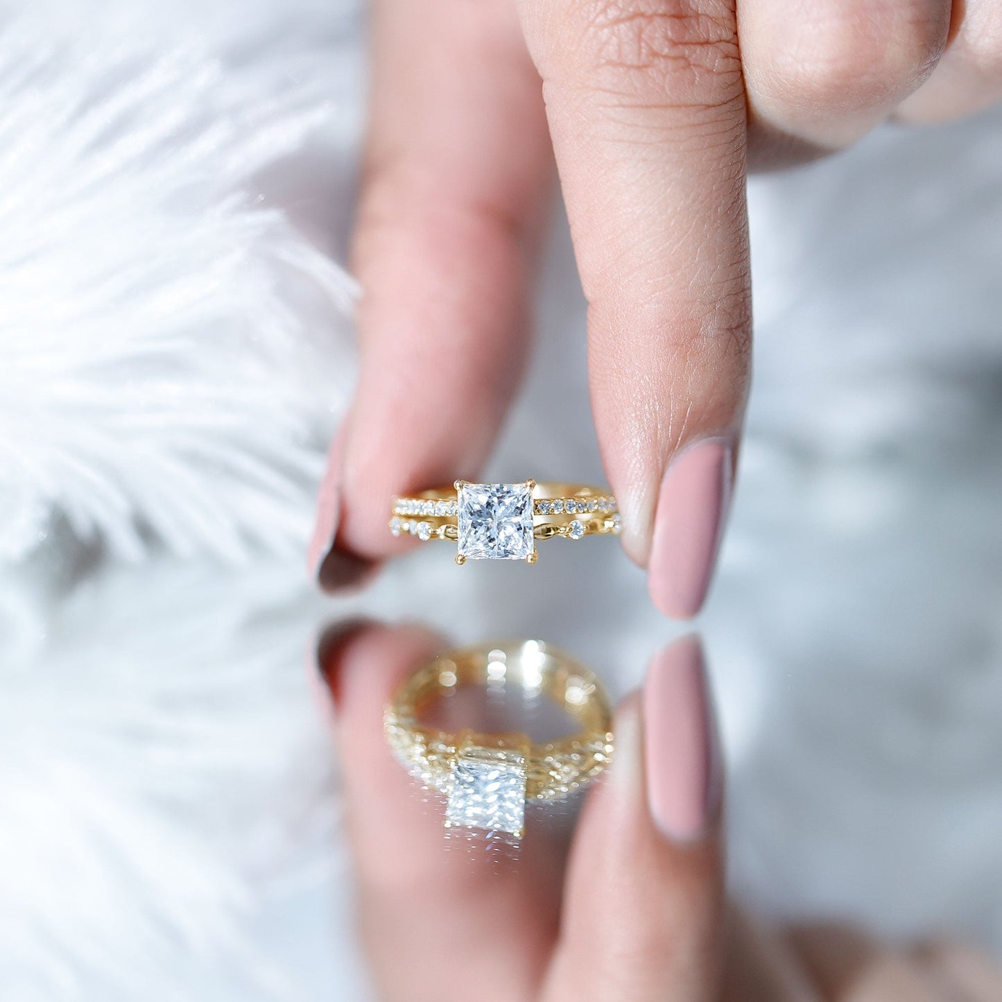 Moissanite Square Cut Engagement Ring With Certificate