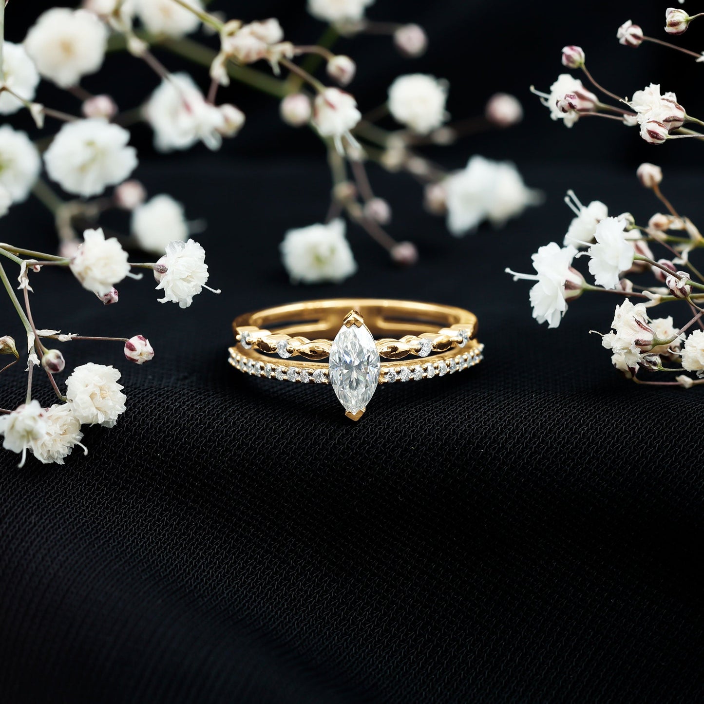 Certified Brilliant Cut Moissanite Marquise Cut Engagement Ring