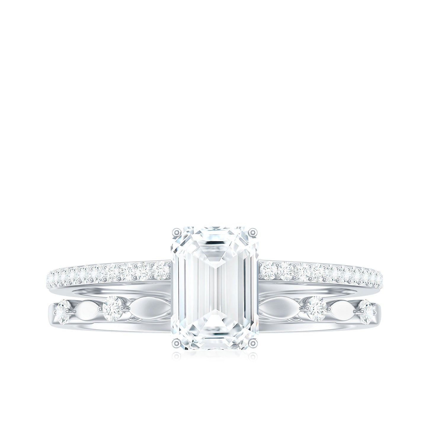 1.8 Carat Emerald Cut Moissanite Solitaire Engagement Double Band Ring