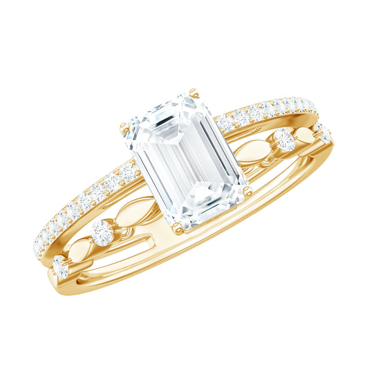 1.8 Carat Emerald Cut Moissanite Solitaire Engagement Double Band Ring
