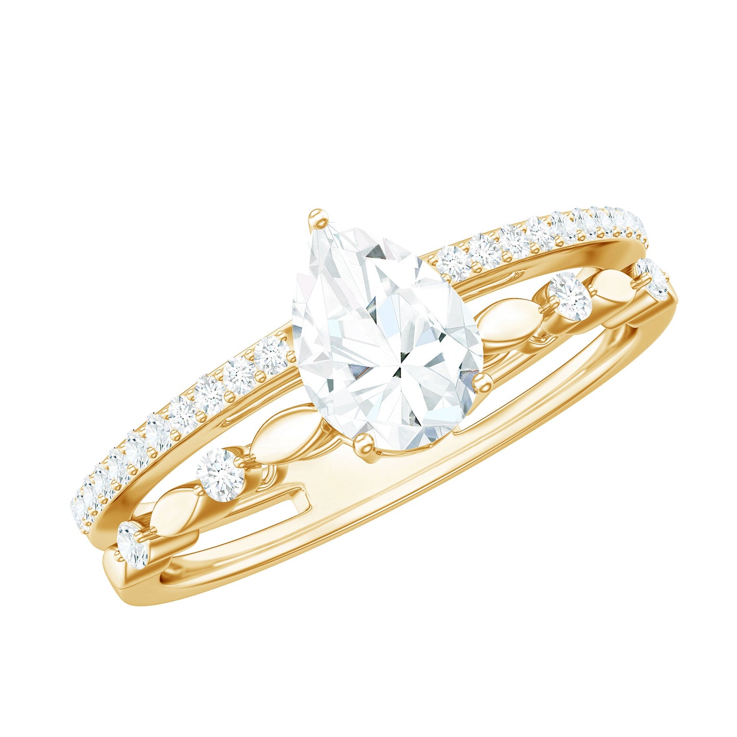 Pear Shaped Moissanite Double Band Engagement Ring