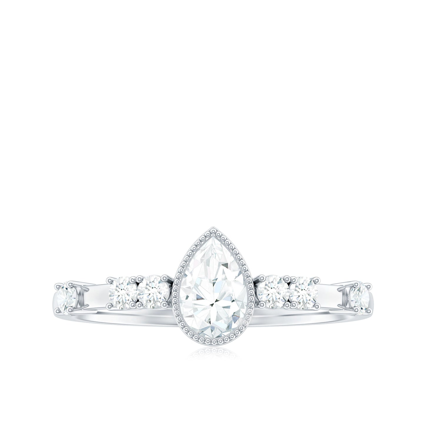 0.7 Carat Pear Cut Moissanite Solitaire Engagement Ring with Beaded Details
