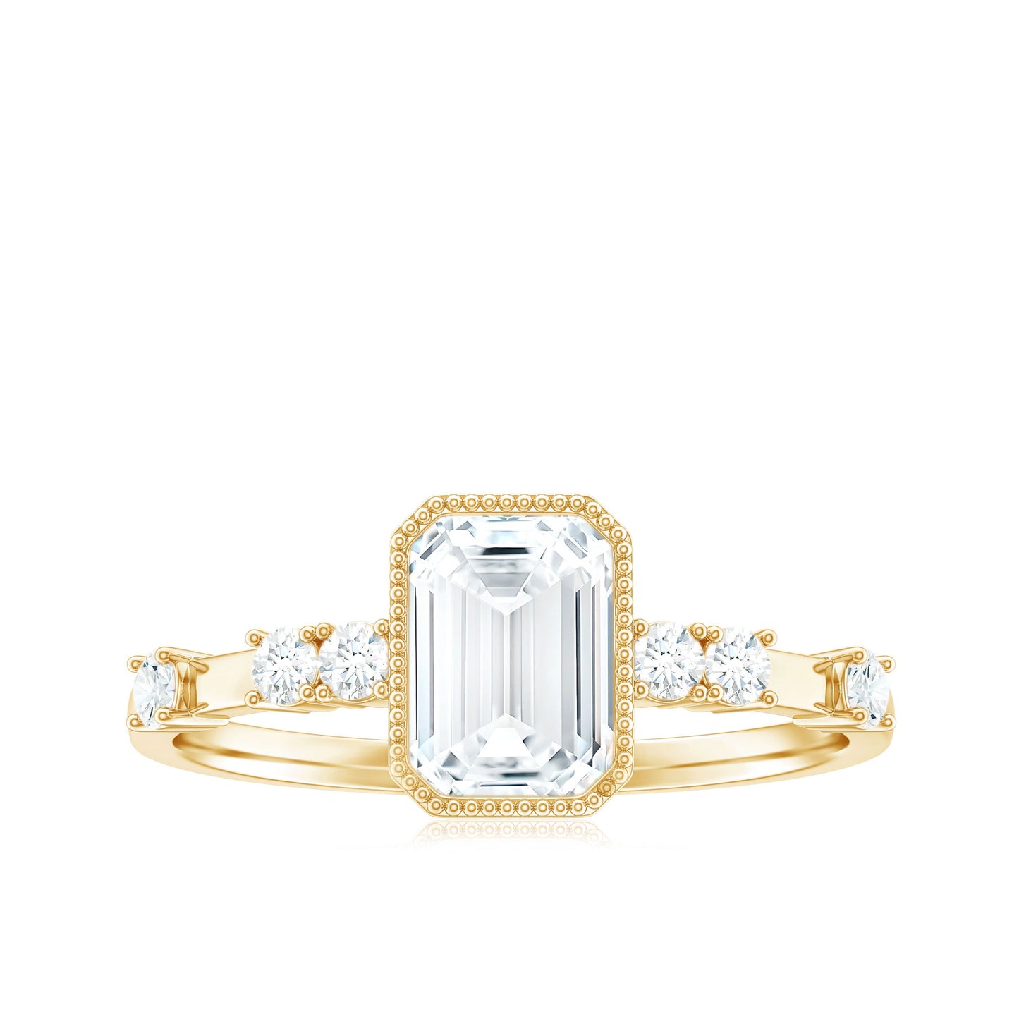 Womens Moissanite 1.8 Carat Emerald Cut Engagement Ring in Bezel Setting