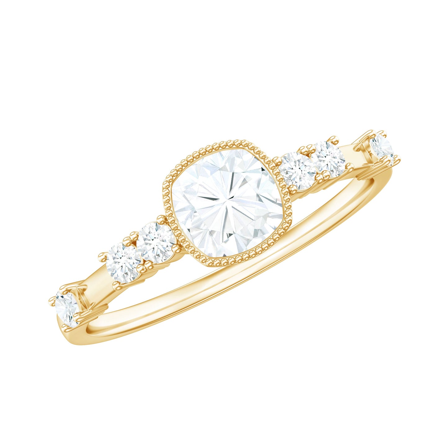 1.7 Carat Cushion Cut Moissanite Solitaire Engagement Ring in Bezel Setting
