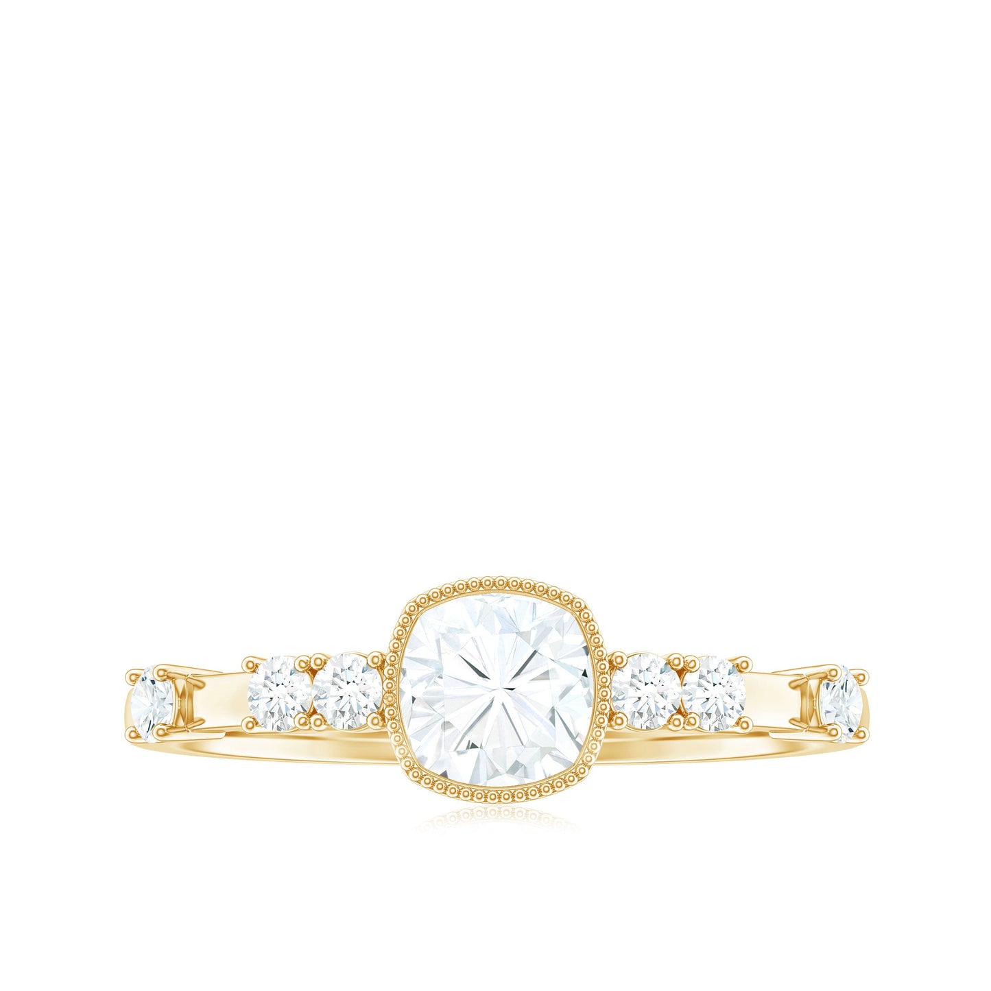 1.7 Carat Cushion Cut Moissanite Solitaire Engagement Ring in Bezel Setting