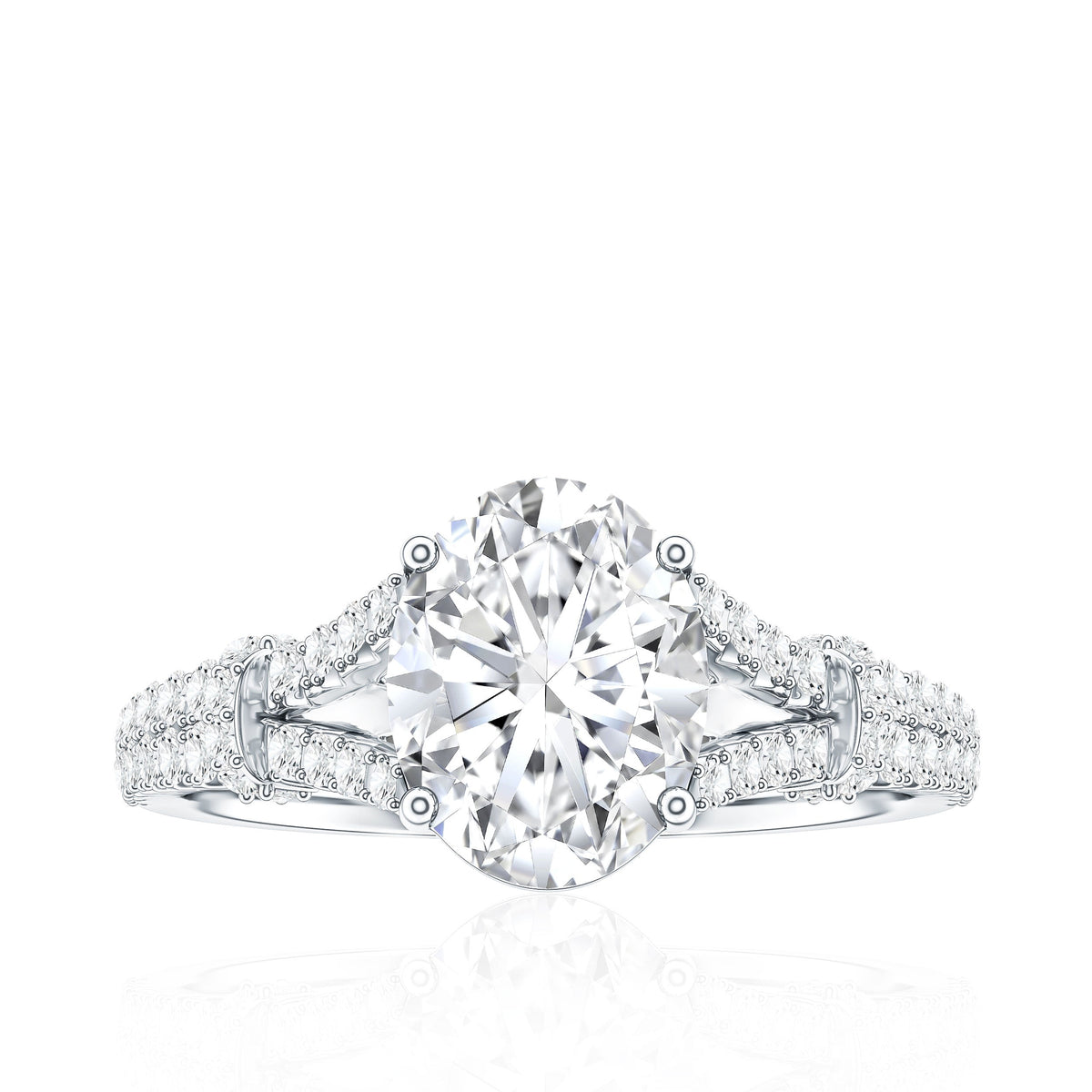 2 Carat Oval Cut Moissanite Statement Engagement Ring with Split Shank