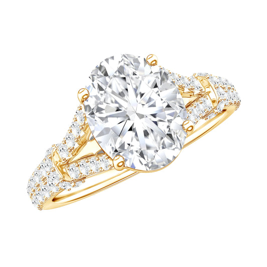2 Carat Oval Cut Moissanite Statement Engagement Ring with Split Shank