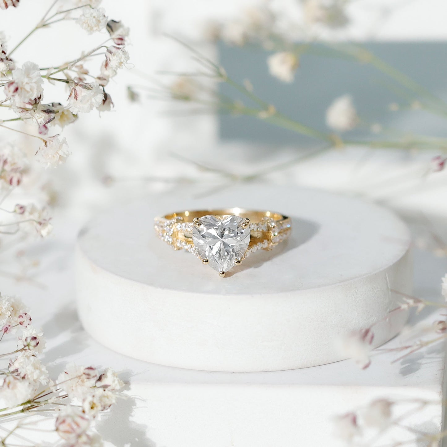 Heart Shape Moissanite Solitaire Engagement Ring in Split Shank