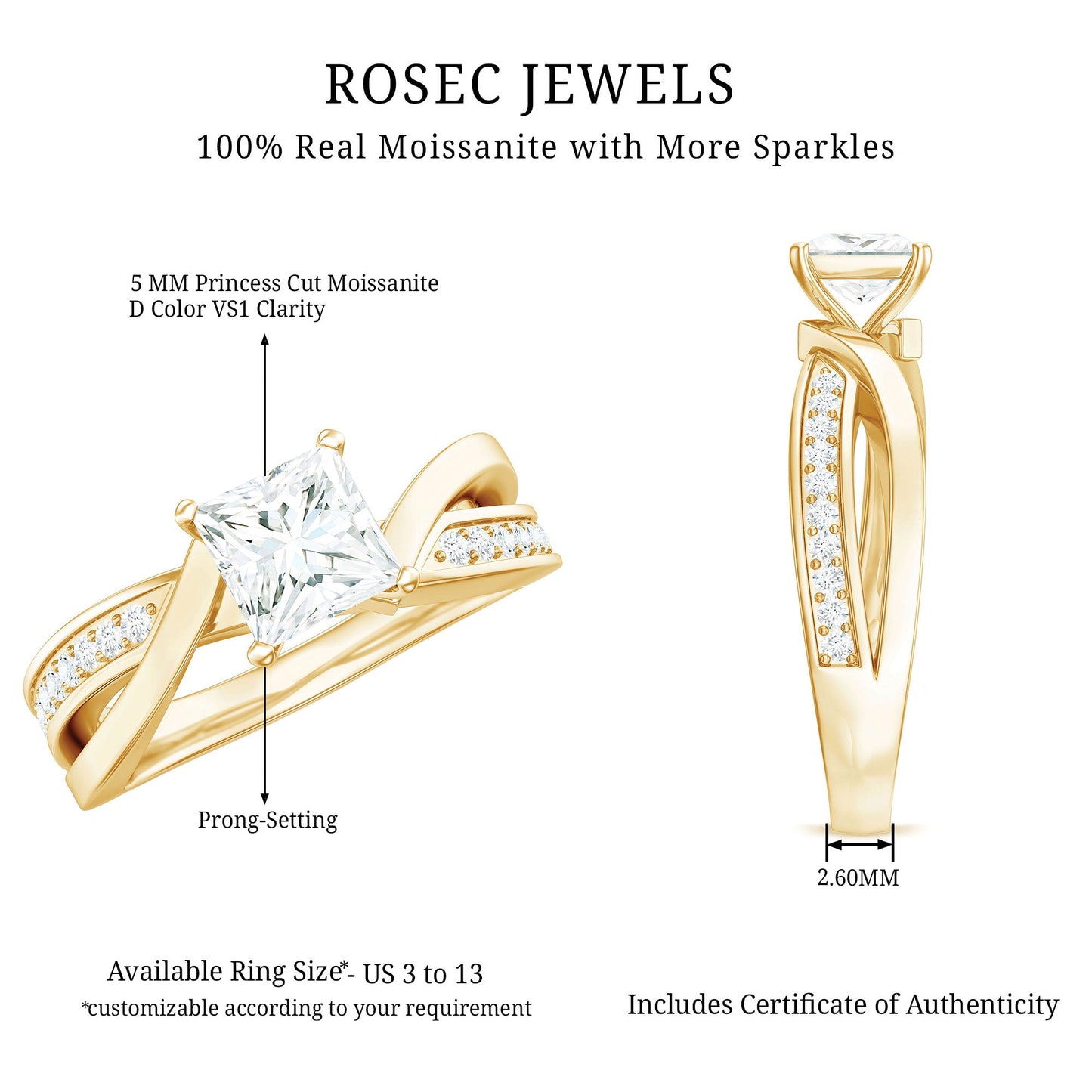 0.7 Carat Princess Cut Moissanite Solitaire Infinity Engagement Ring