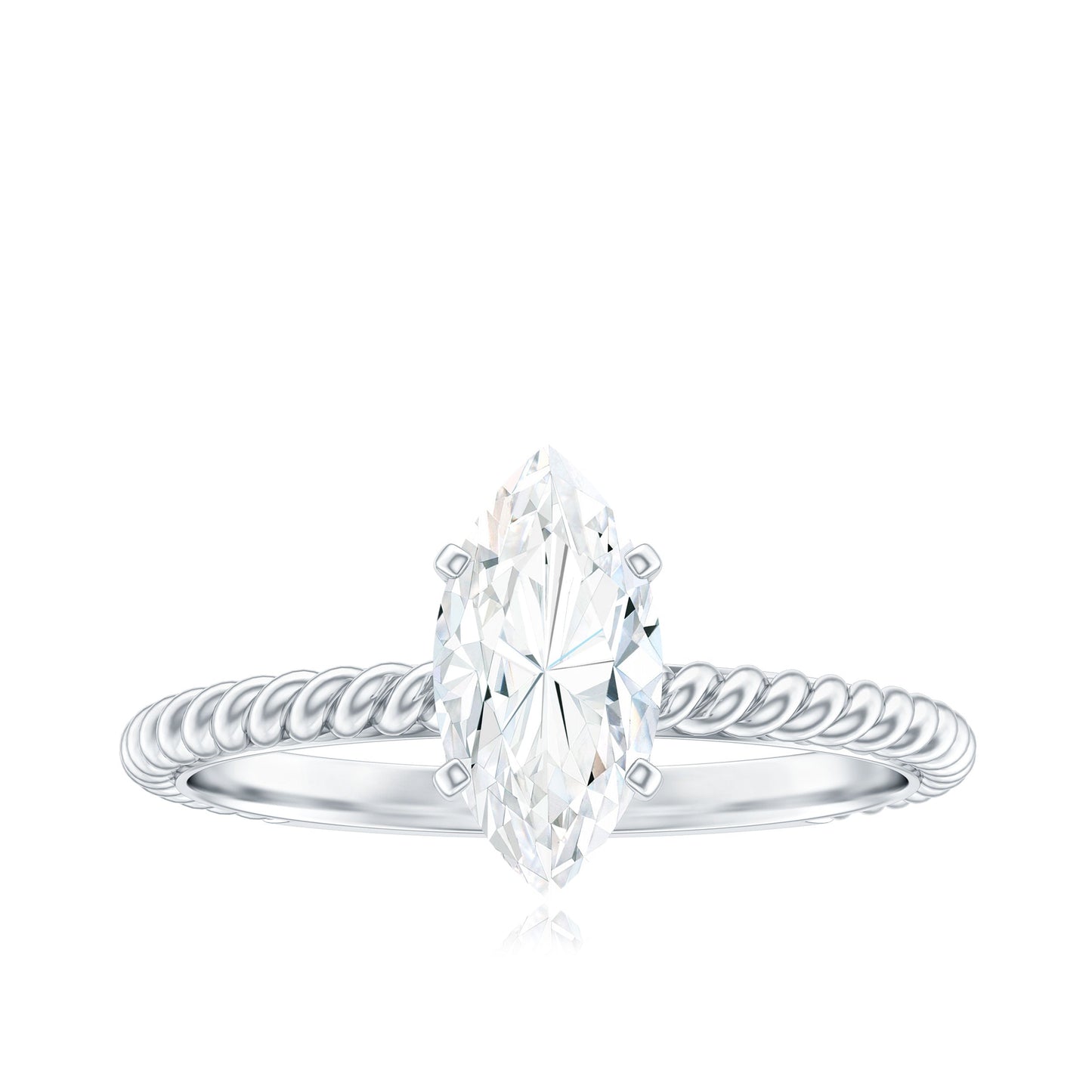 1 Carat Marquise Cut Moissanite Solitaire Engagement Ring with Twisted Rope Shank