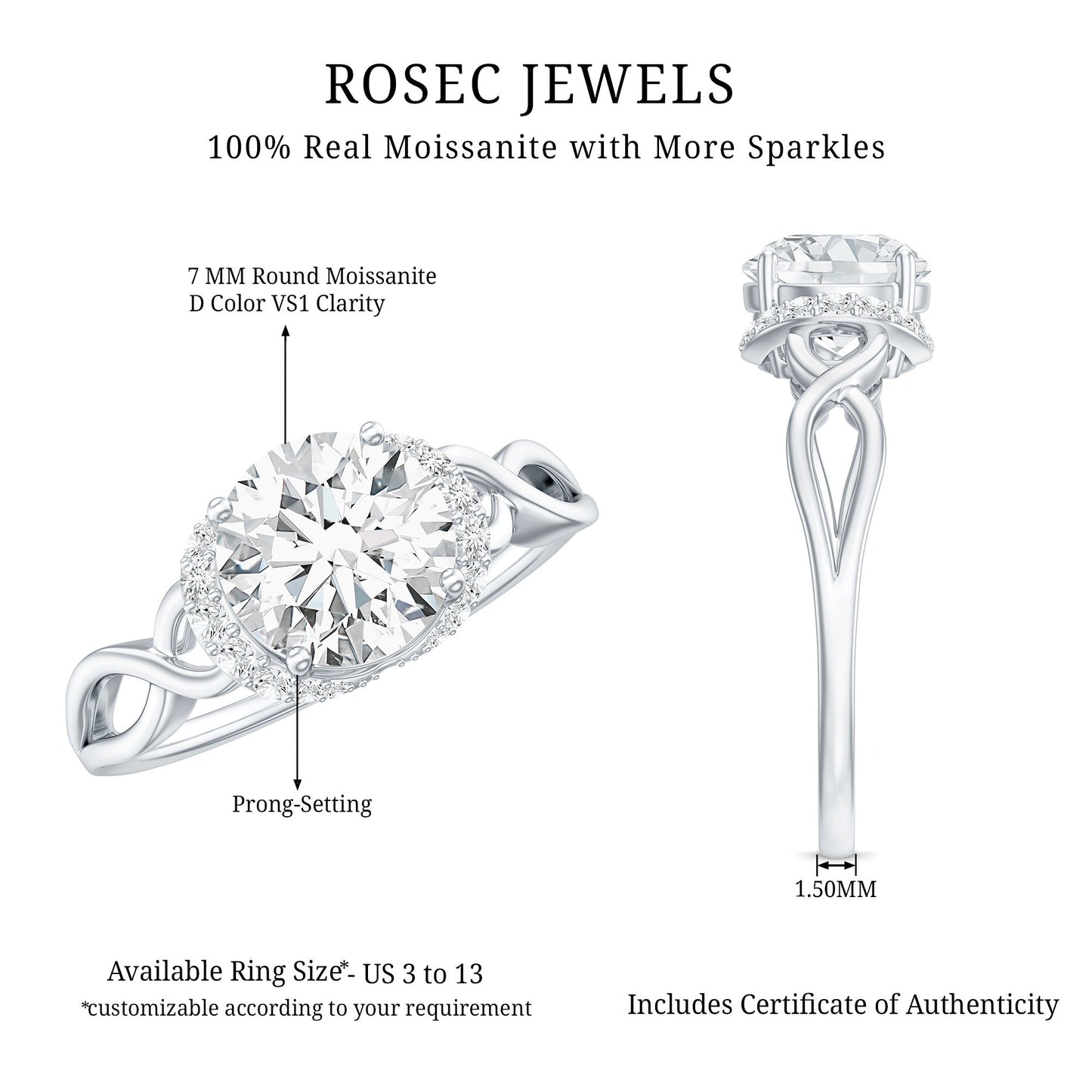 Round Cut Moissanite Infinity Engagement Ring