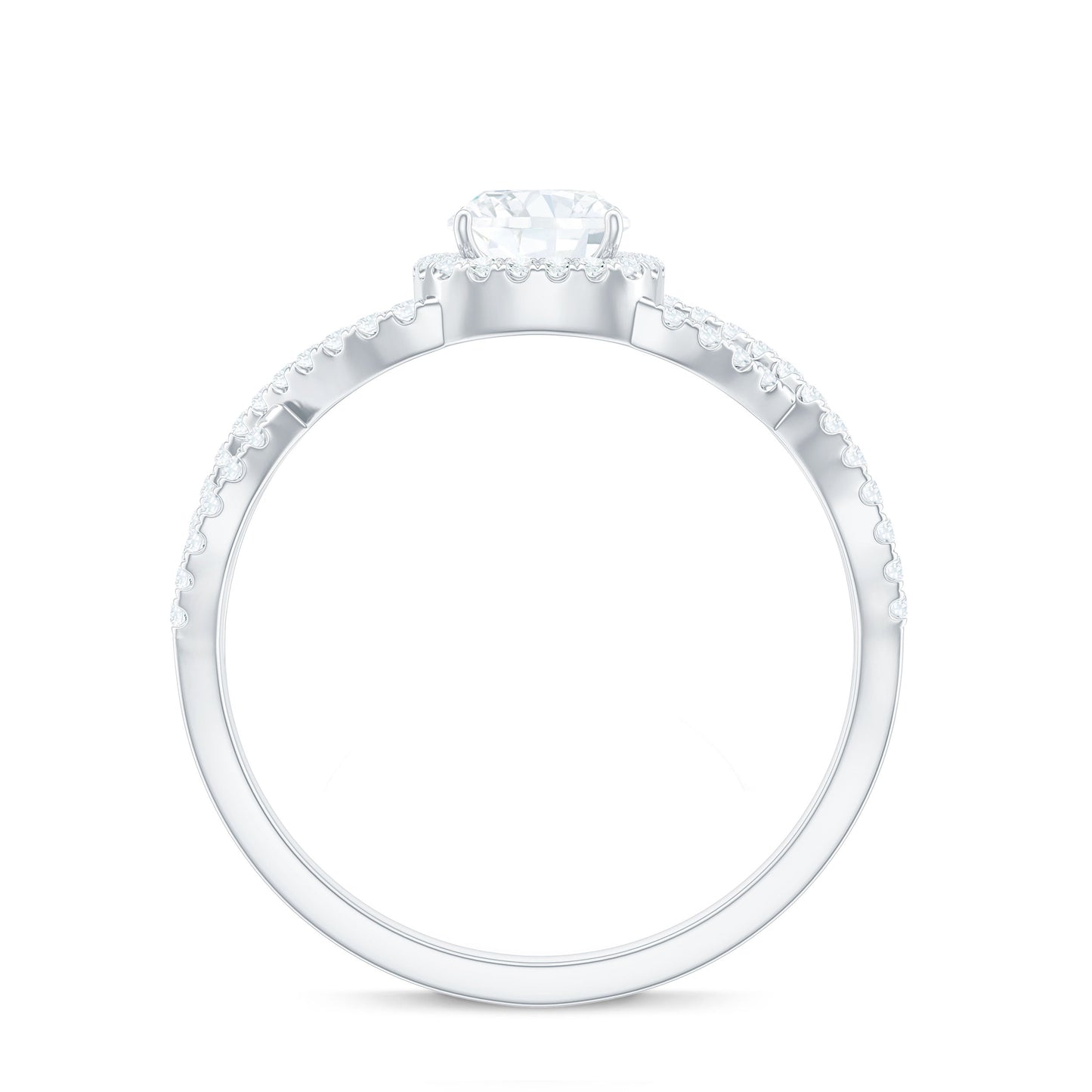 1.7 Carat Cushion Cut Moissanite Halo Engagement Ring with Crossover Shank