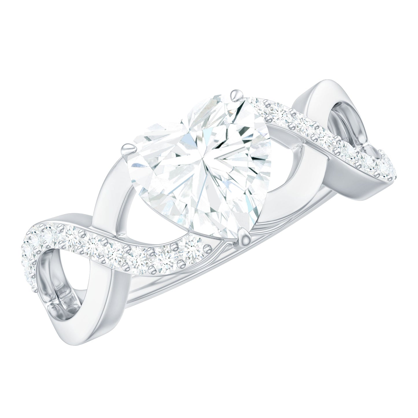 1.5 Carat Heart Shape Moissanite Solitaire Engagement Ring with Crossover Shank