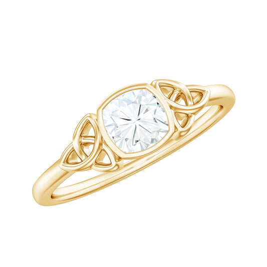 Brilliant Cut Moissanite Celtic Knot Engagement Ring in Bezel Setting