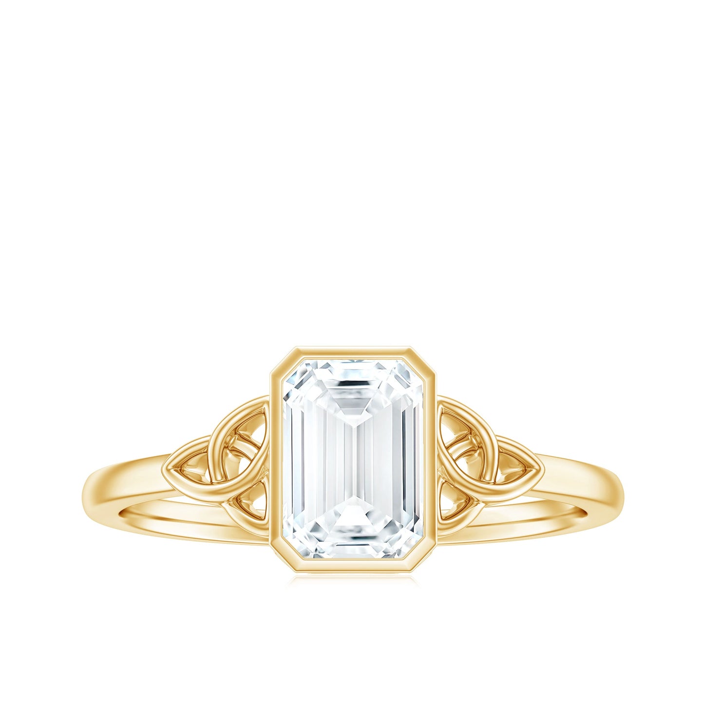 Emerald Cut Moissanite Solitaire Celtic Engagement Ring