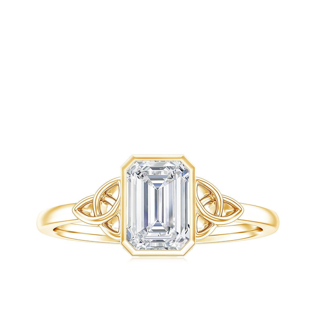 Emerald Cut Moissanite Solitaire Celtic Engagement Ring