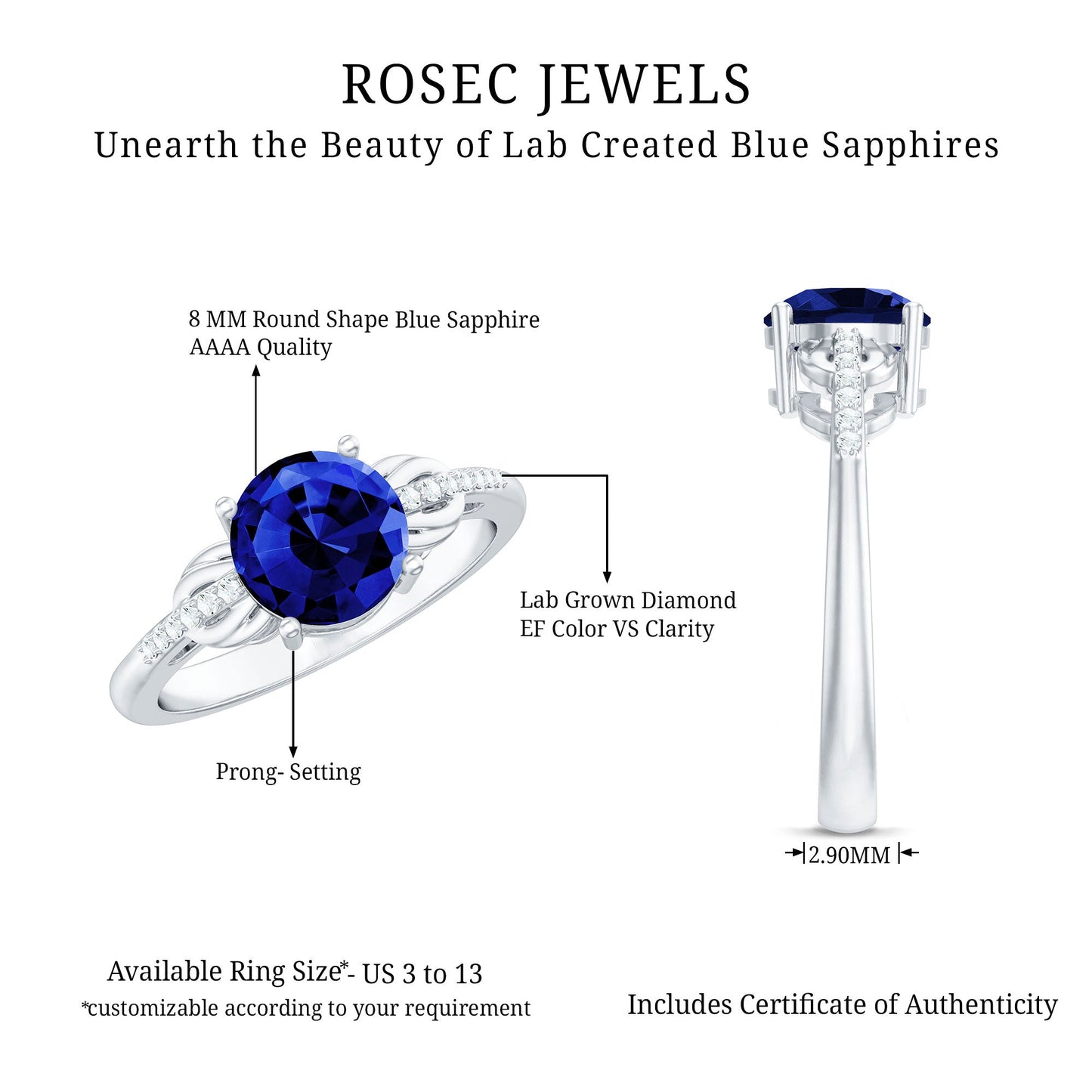 Certified 2.7 Carat Lab Grown Blue Sapphire Diamond Engagement Ring for Women