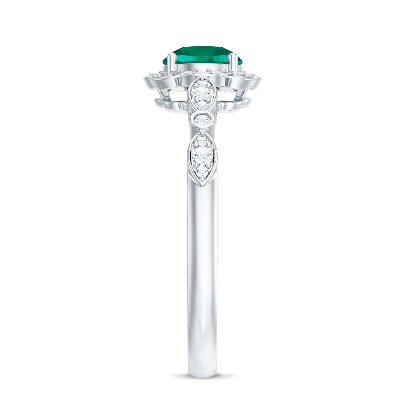 Lab Grown Emerald Art Deco Engagement Ring With Diamond