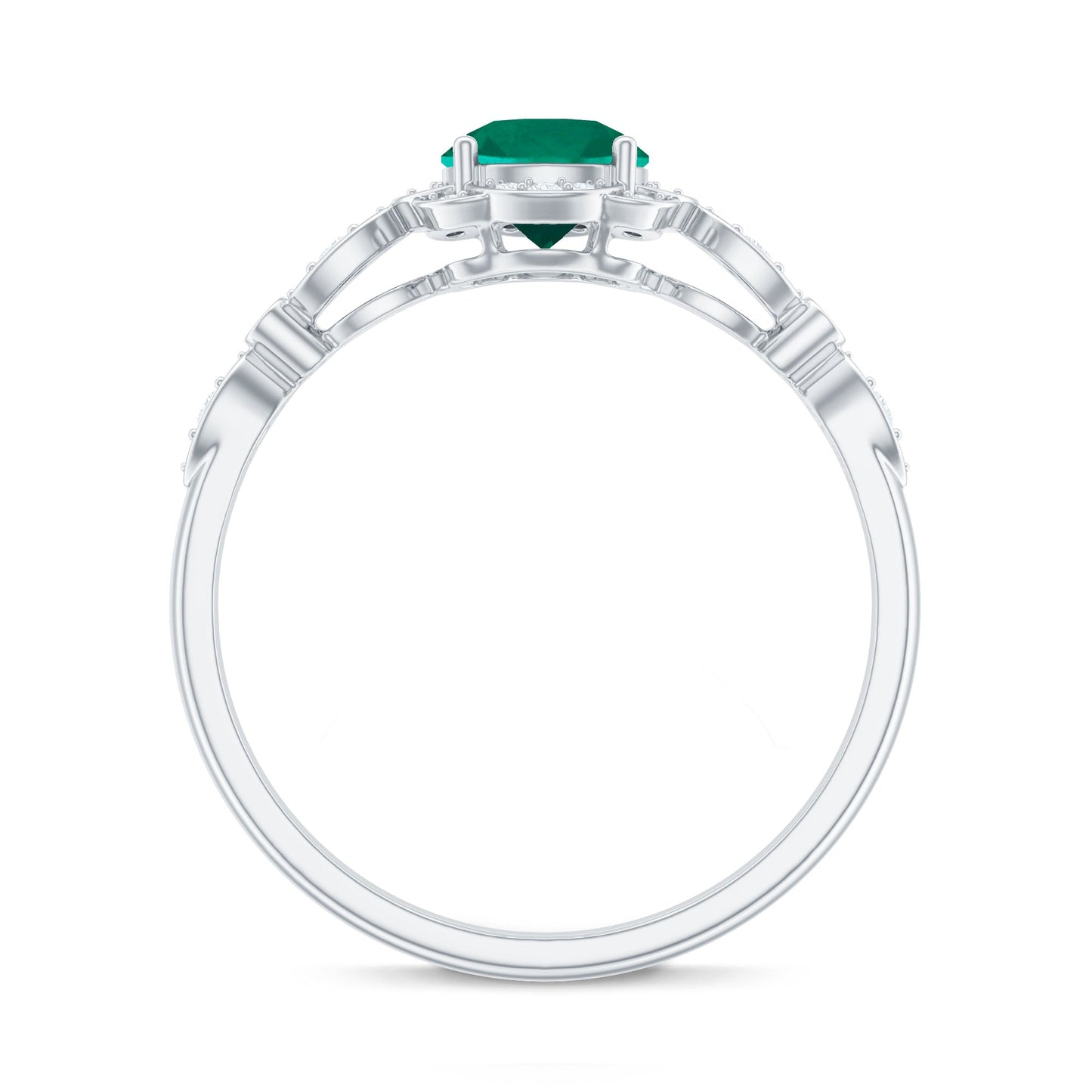 Lab Grown Emerald Art Deco Engagement Ring With Diamond