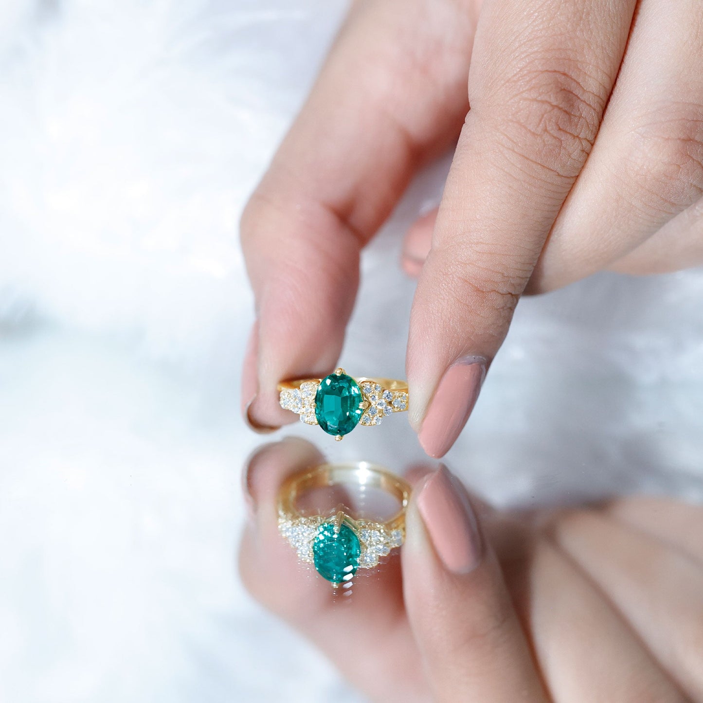 Designer Lab Grown Emerald Engagement Ring