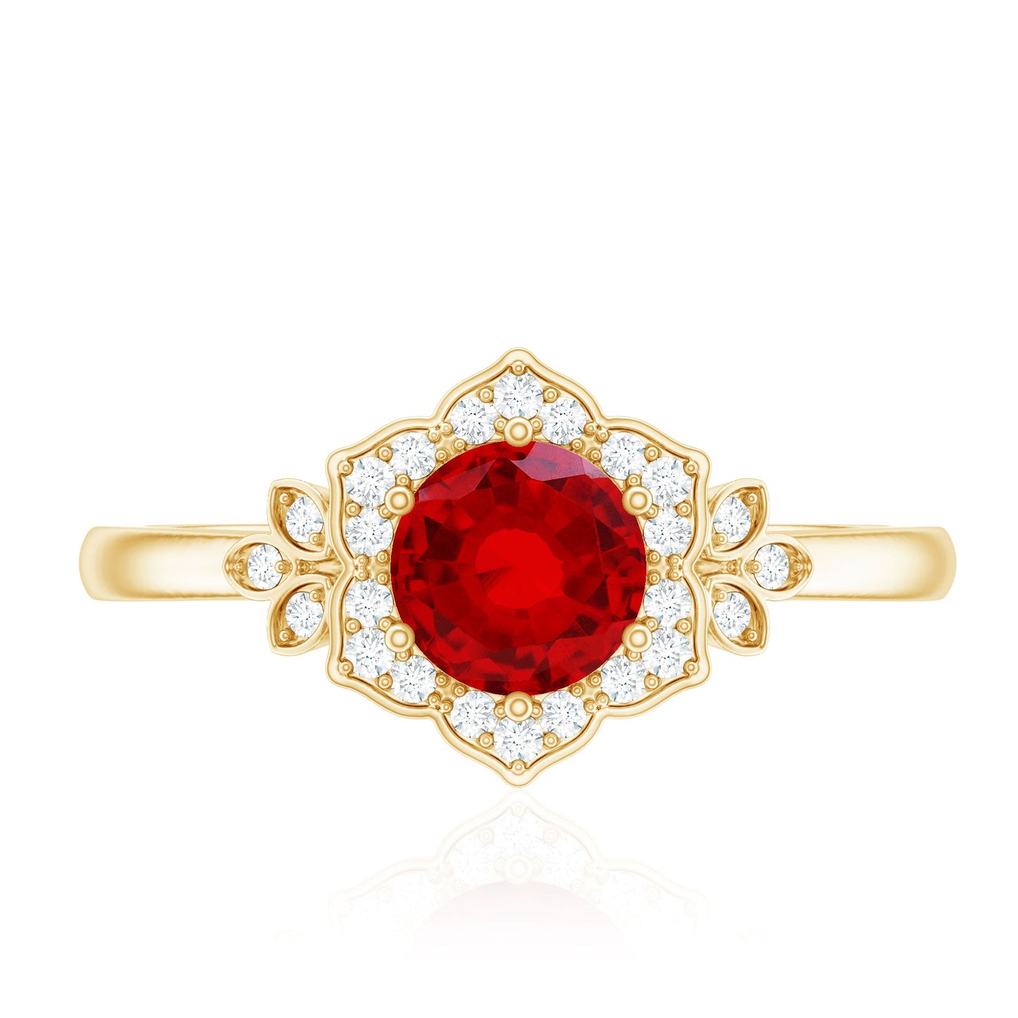 Lab Grown Ruby and Diamond Flower Engagement Ring