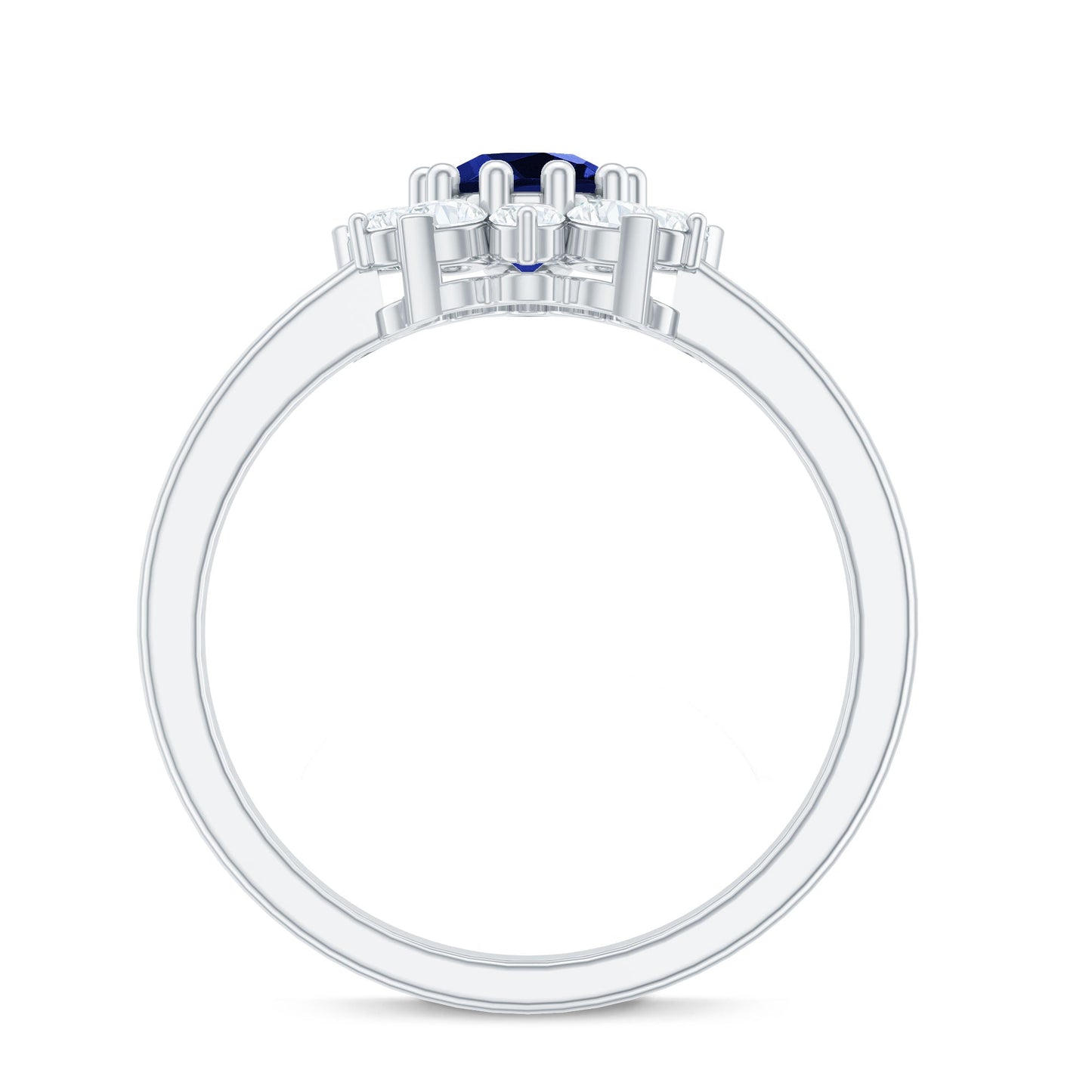 Natural Inspired 0.6 Carat Lab Grown Blue Sapphire Engagement Ring with Diamond Halo