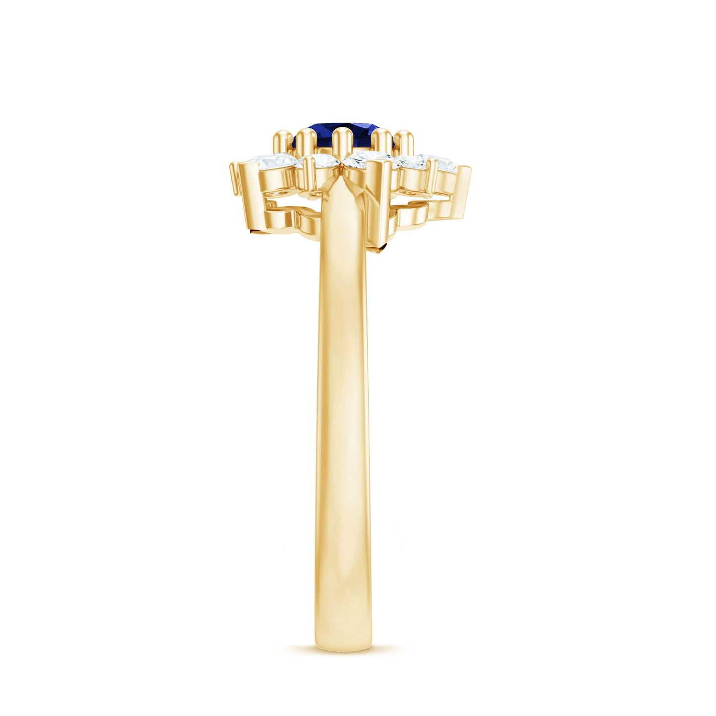 Natural Inspired 0.6 Carat Lab Grown Blue Sapphire Engagement Ring with Diamond Halo