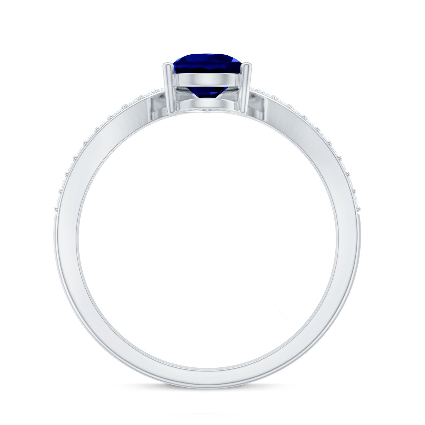Certified 1.6 Carat Pear Shape Lab Grown Blue Sapphire Chevron Engagement Ring with Diamond
