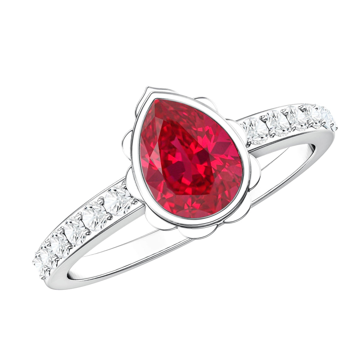 Bezel Set Lab Grown Ruby Teardrop Engagement Ring