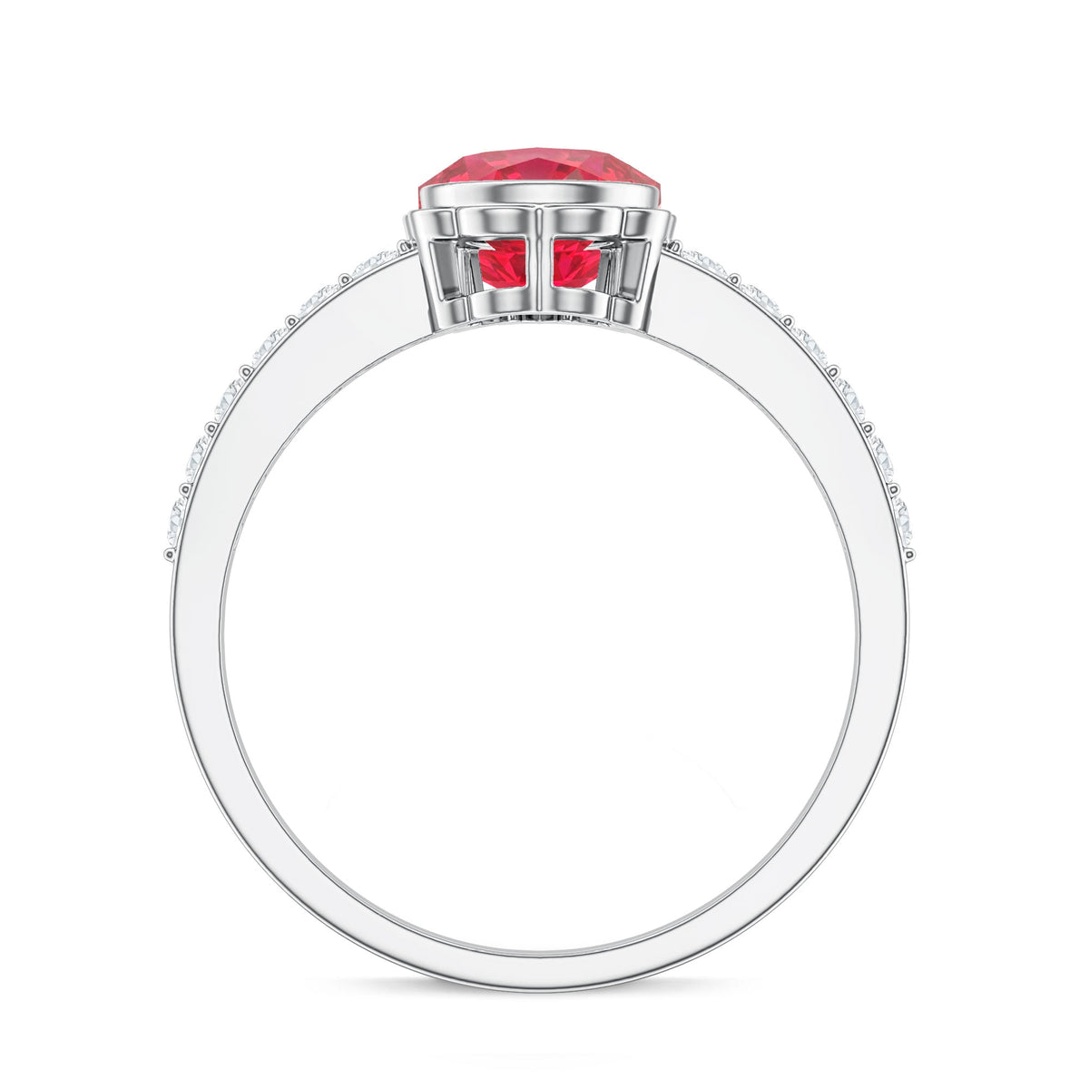 Bezel Set Lab Grown Ruby Teardrop Engagement Ring