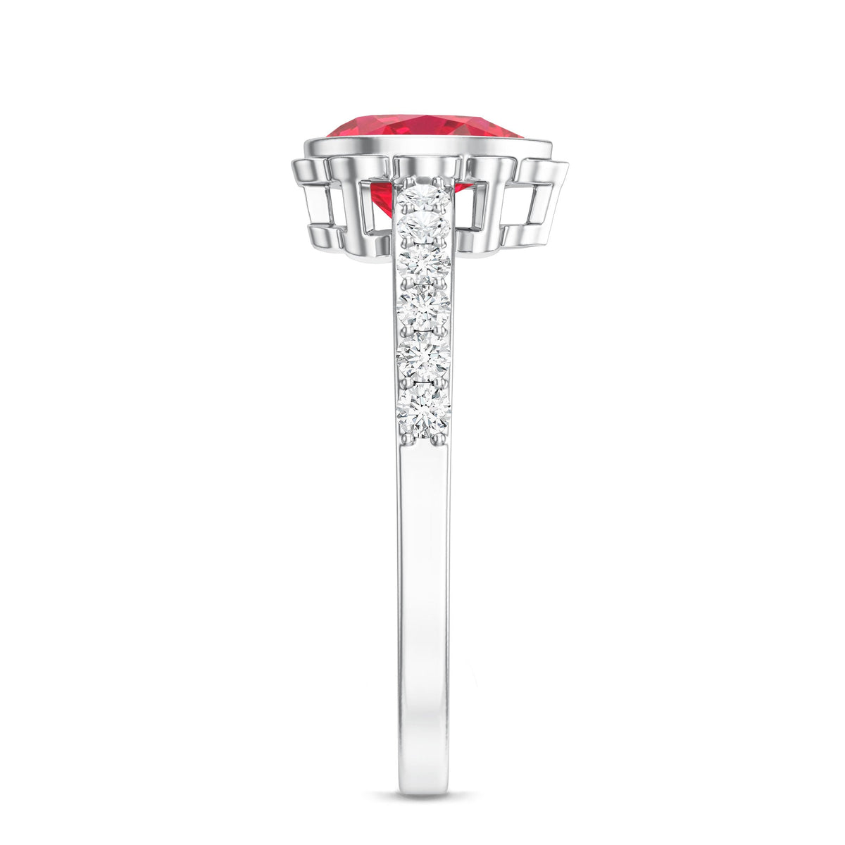Bezel Set Lab Grown Ruby Teardrop Engagement Ring