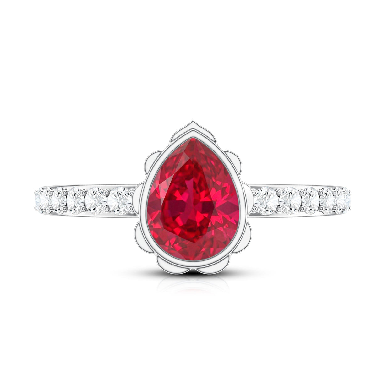 Bezel Set Lab Grown Ruby Teardrop Engagement Ring