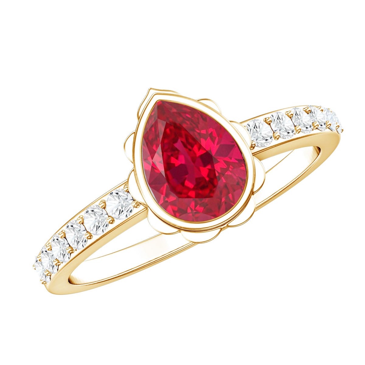 Bezel Set Lab Grown Ruby Teardrop Engagement Ring