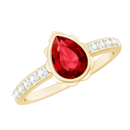 Bezel Set Lab Grown Ruby Teardrop Engagement Ring