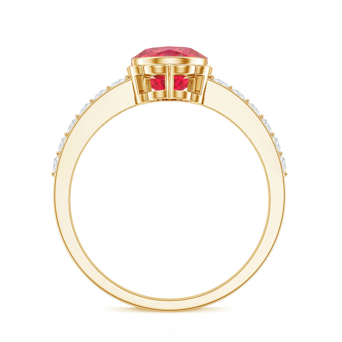 Bezel Set Lab Grown Ruby Teardrop Engagement Ring