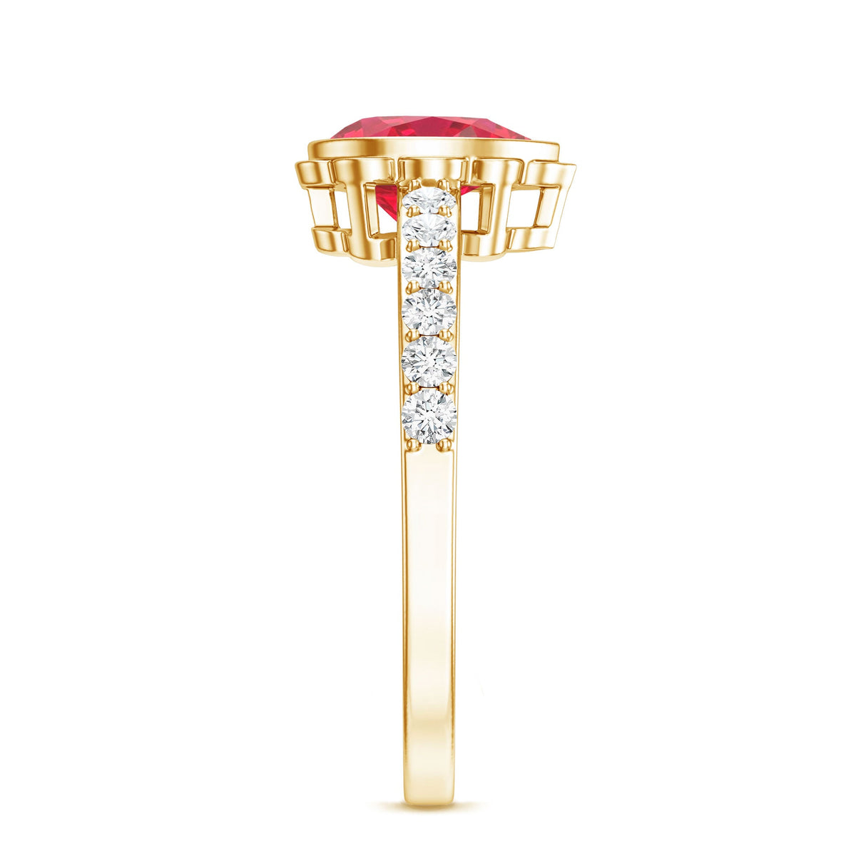 Bezel Set Lab Grown Ruby Teardrop Engagement Ring