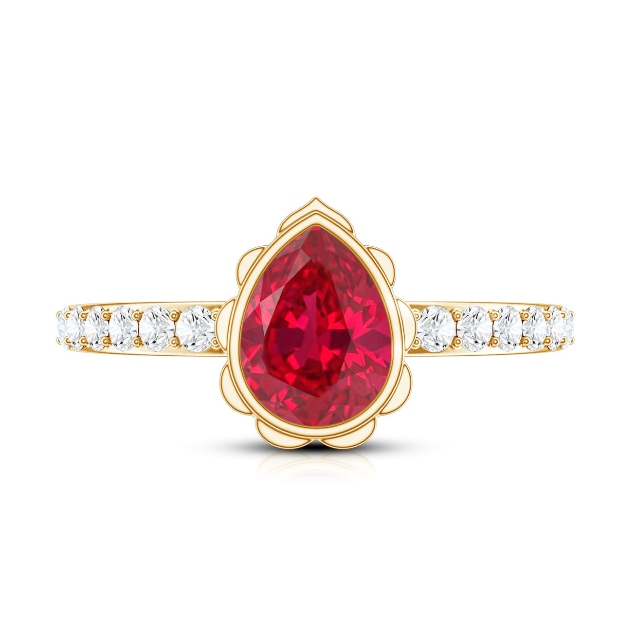 Bezel Set Lab Grown Ruby Teardrop Engagement Ring