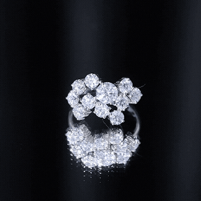 Certified Cubic Zirconia Cluster Engagement Ring in Silver