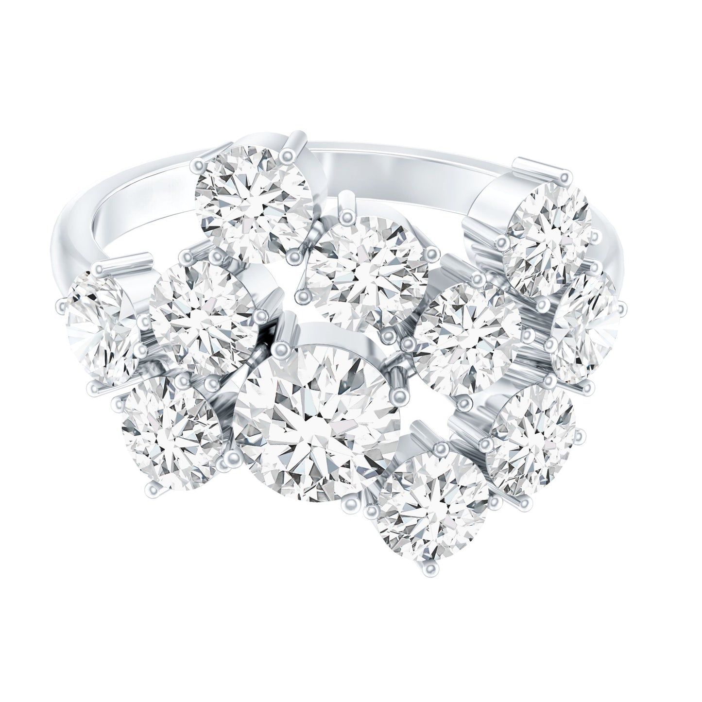 Certified Cubic Zirconia Cluster Engagement Ring in Silver