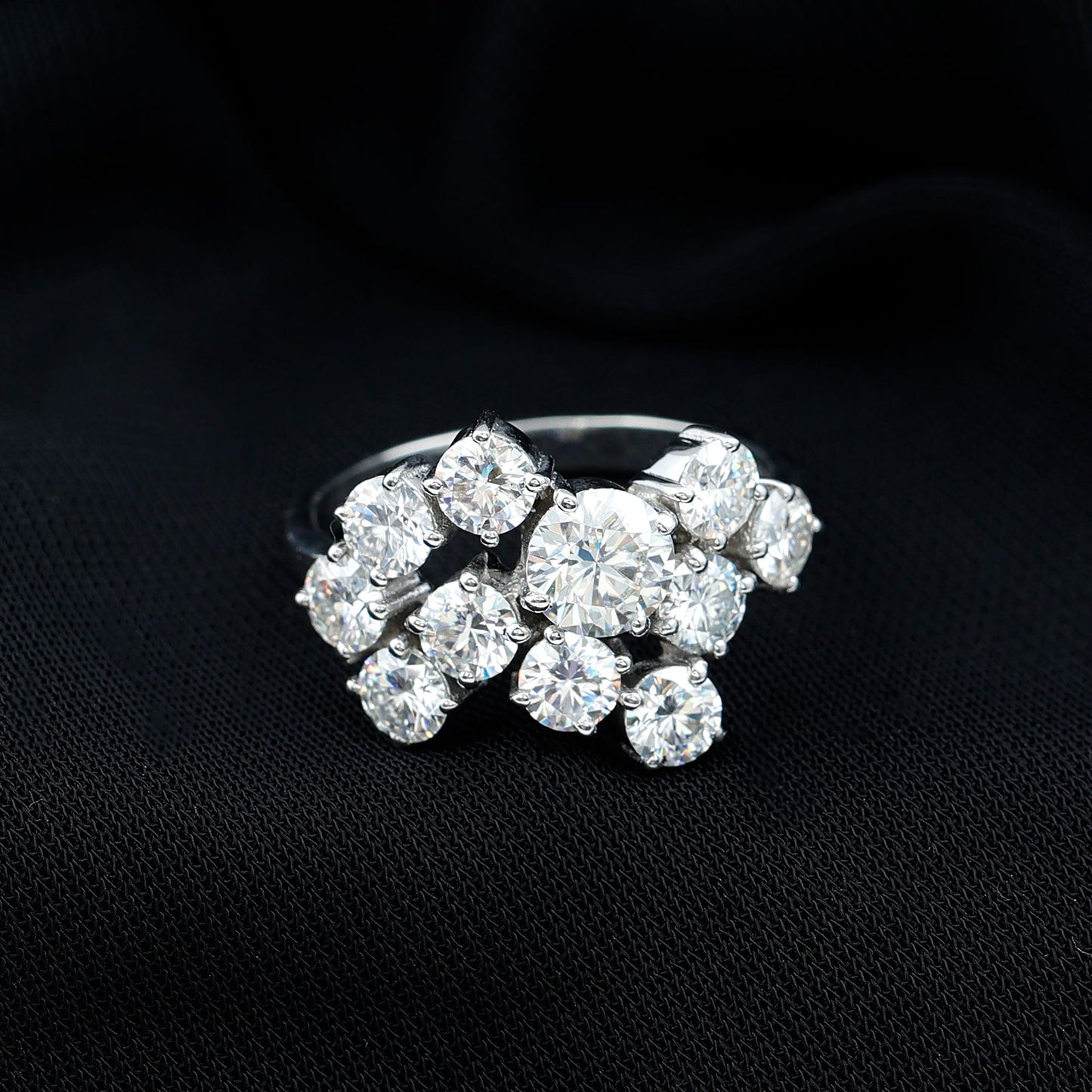 Certified Cubic Zirconia Cluster Engagement Ring in Silver