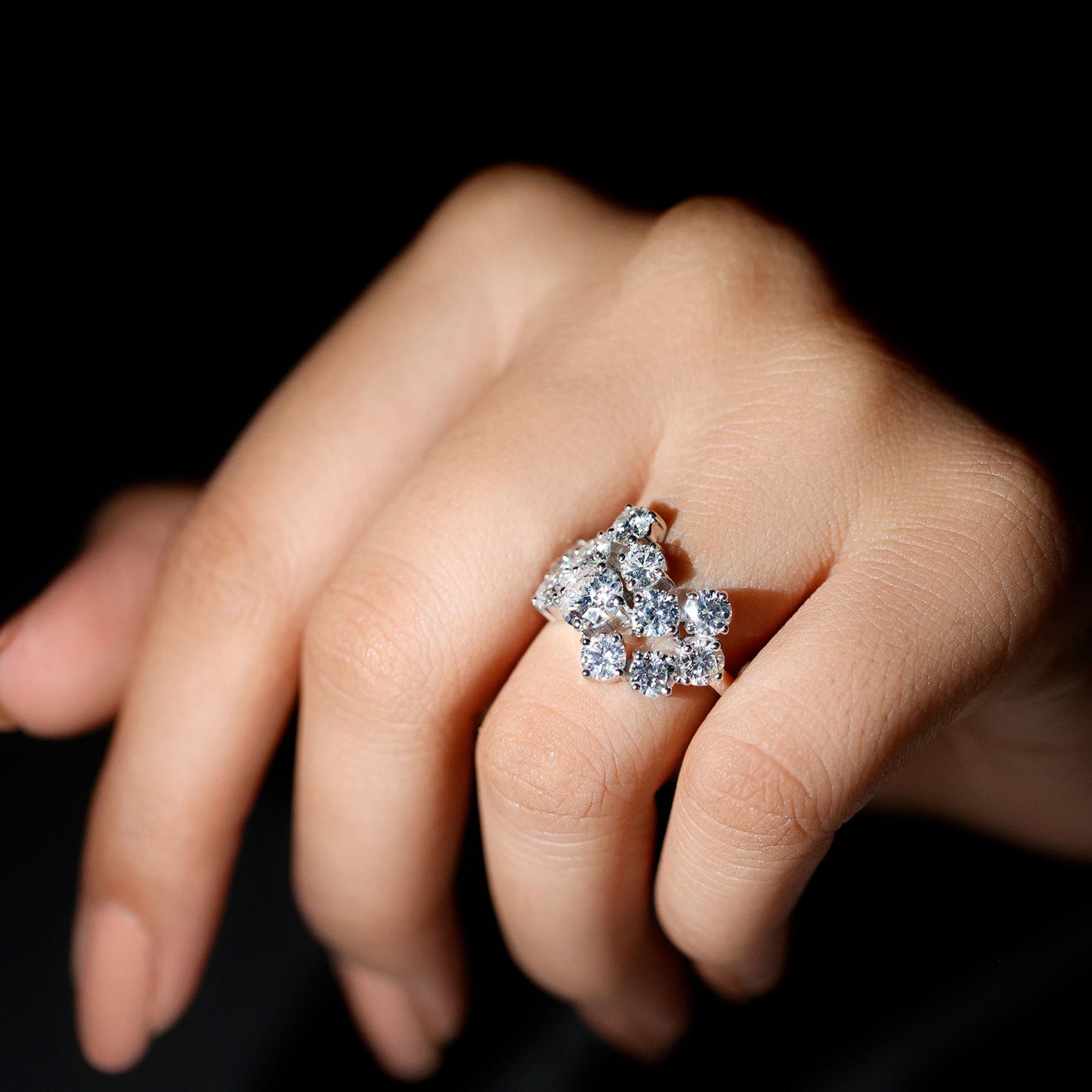 Certified Cubic Zirconia Cluster Engagement Ring in Silver