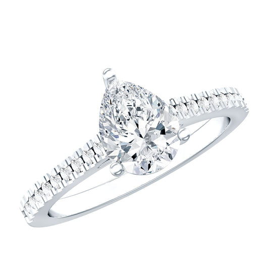 Certified Moissanite Pear Shape Engagement Ring with Side Stones