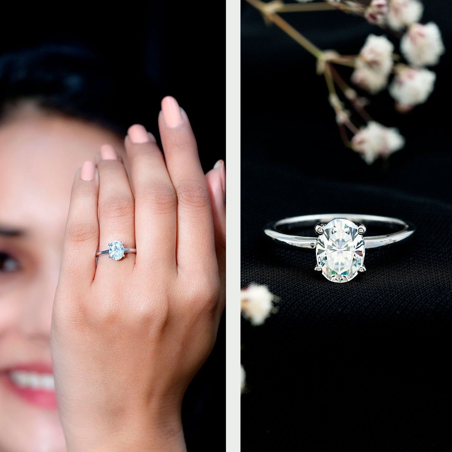 Certified 1.2 Carat Moissanite Oval Engagement Ring in Silver