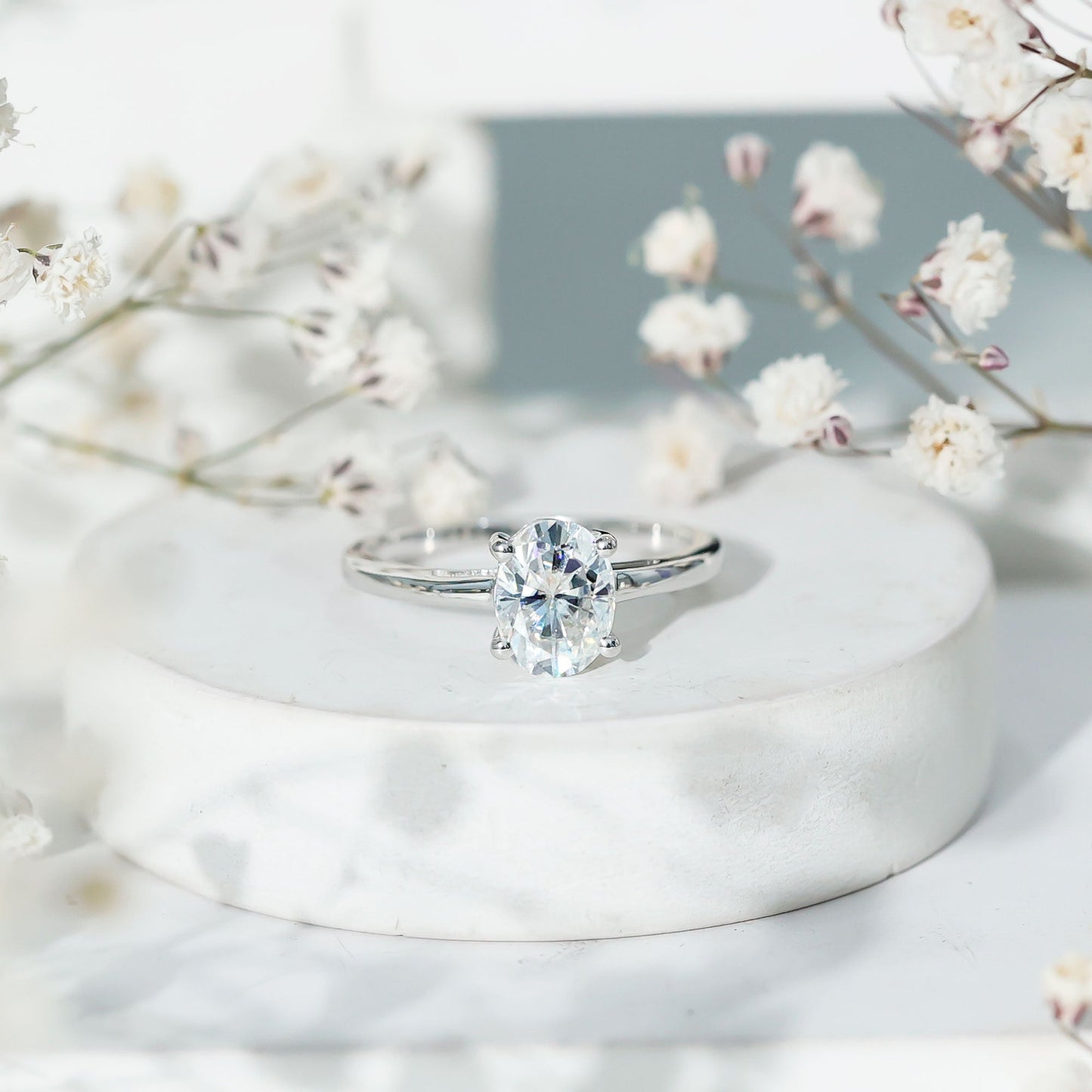 Certified 1.2 Carat Moissanite Oval Engagement Ring in Silver