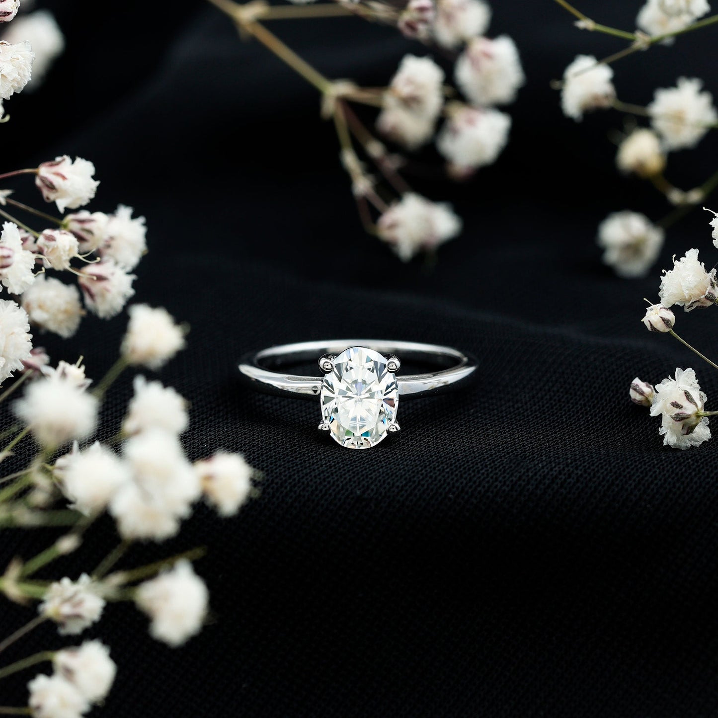 Certified 1.2 Carat Moissanite Oval Engagement Ring in Silver