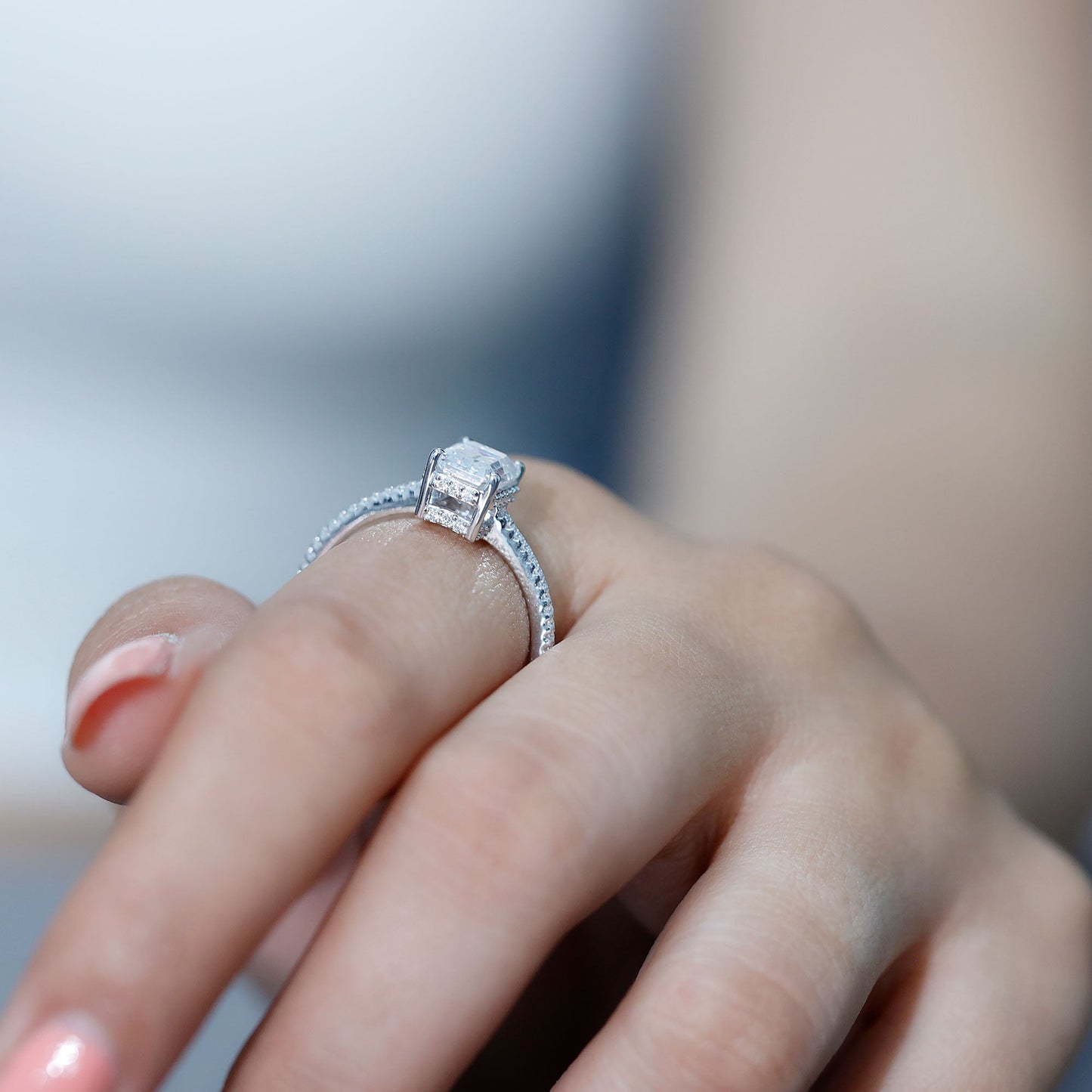 1.8 Carat Certified Moissanite Emerald Cut Engagement Ring