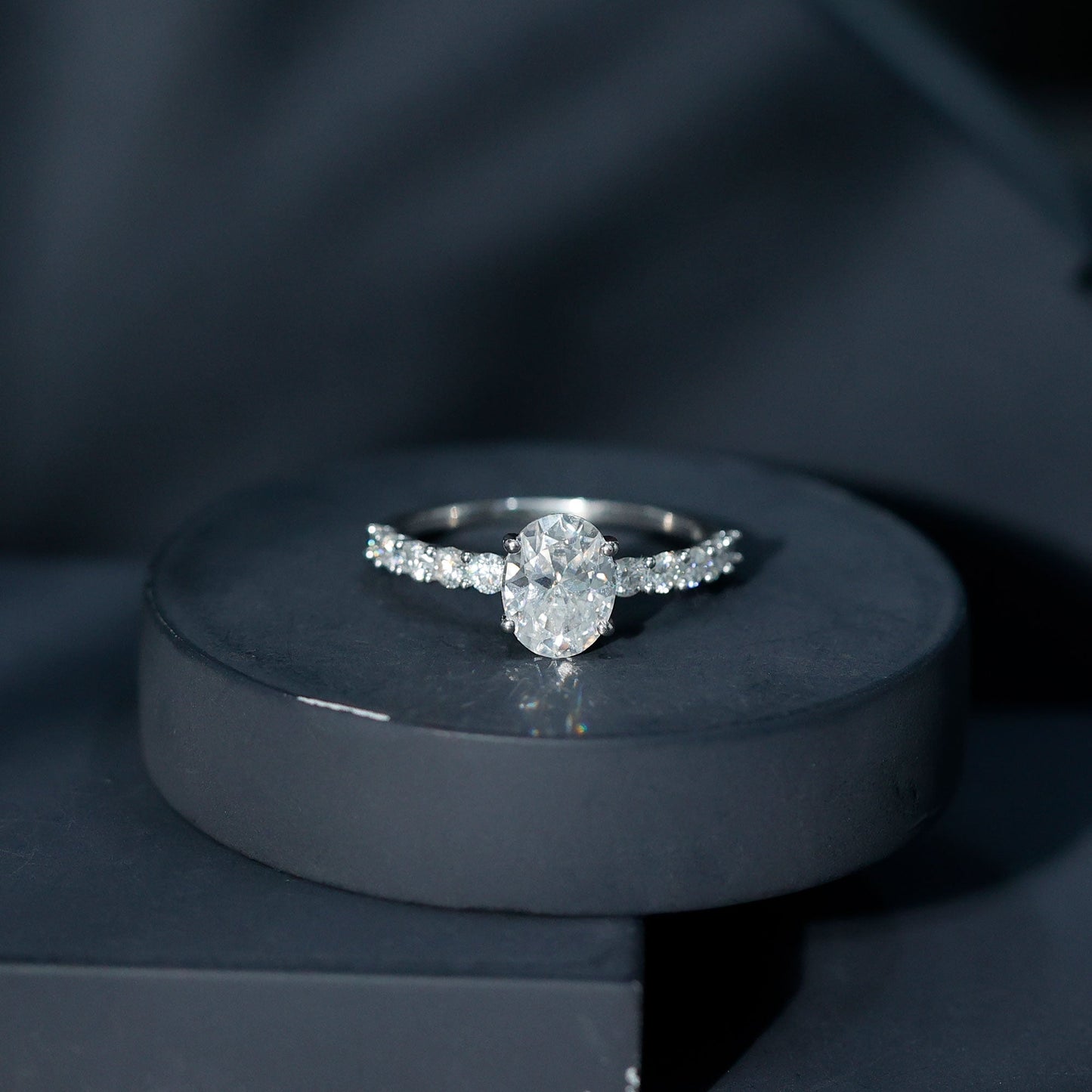 Certified 2 Carat Moissanite Oval Engagement Ring with Side Stones
