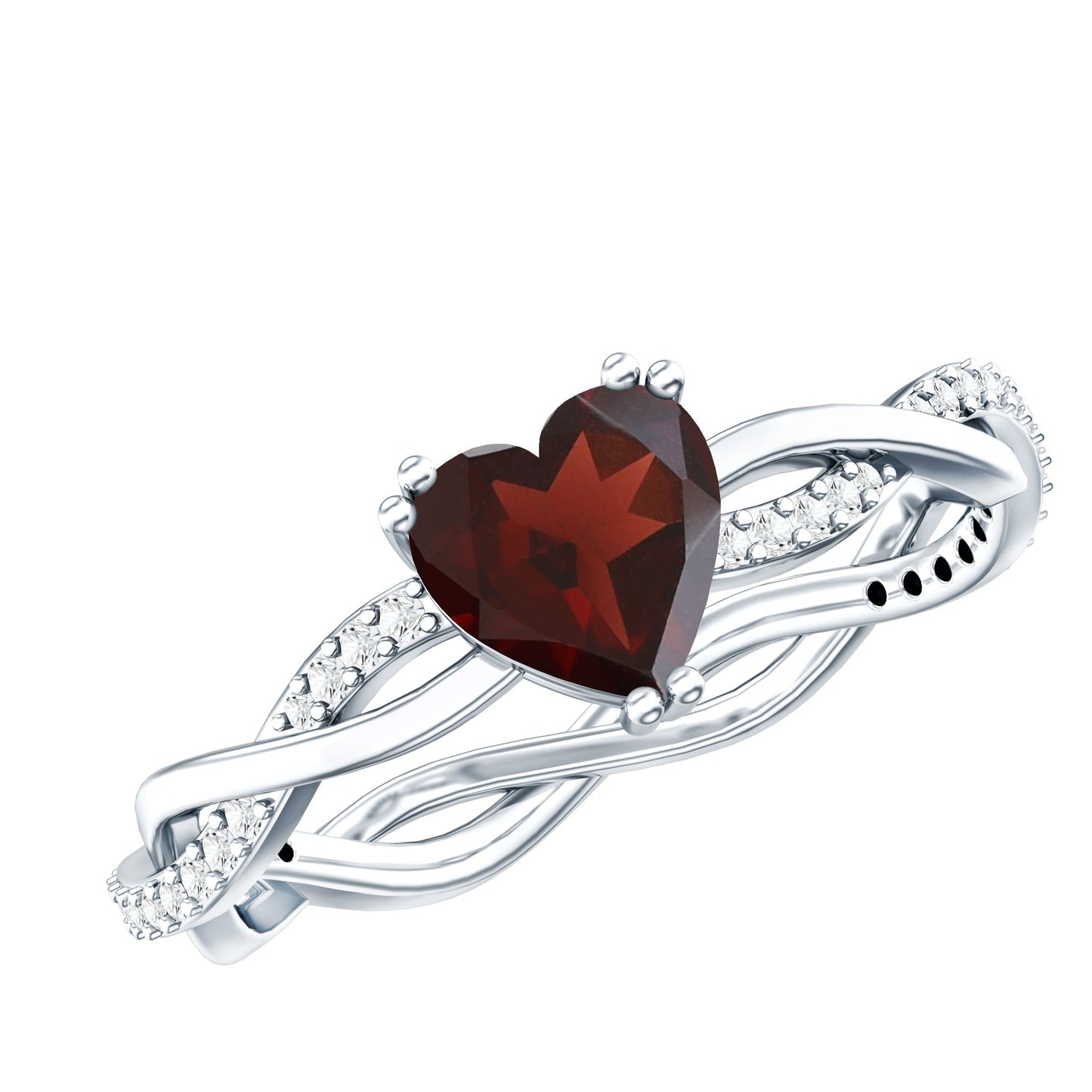 Real 1 Carat Garnet Heart Engagement Ring with Moissanite Braided Shank