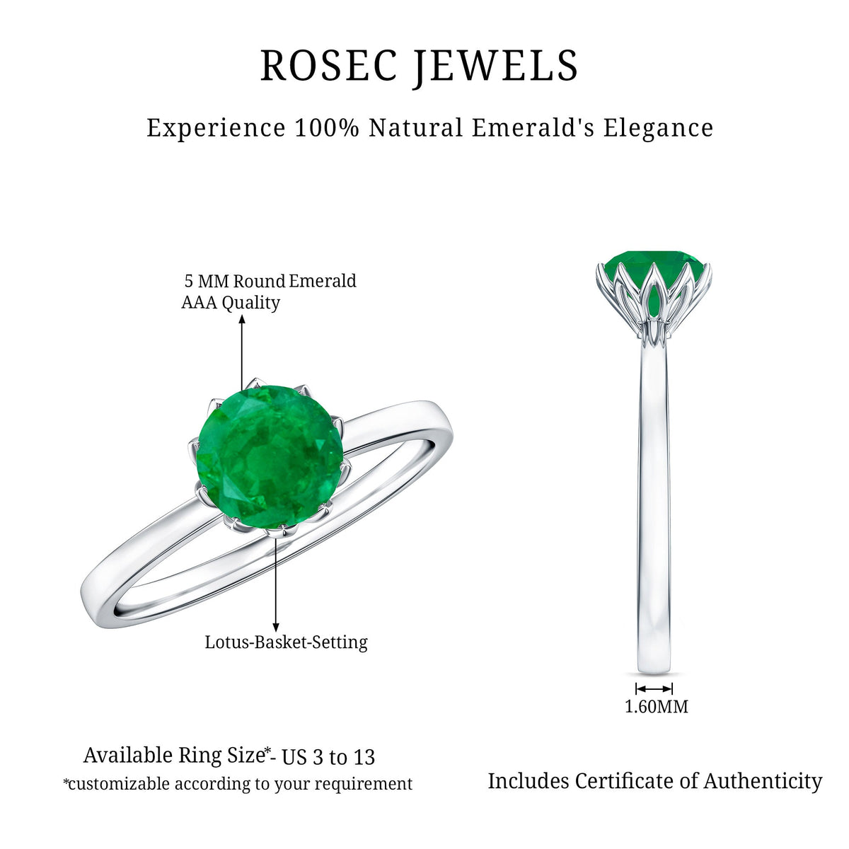 Natural Solitaire Emerald Promise Ring in Lotus Basket Setting
